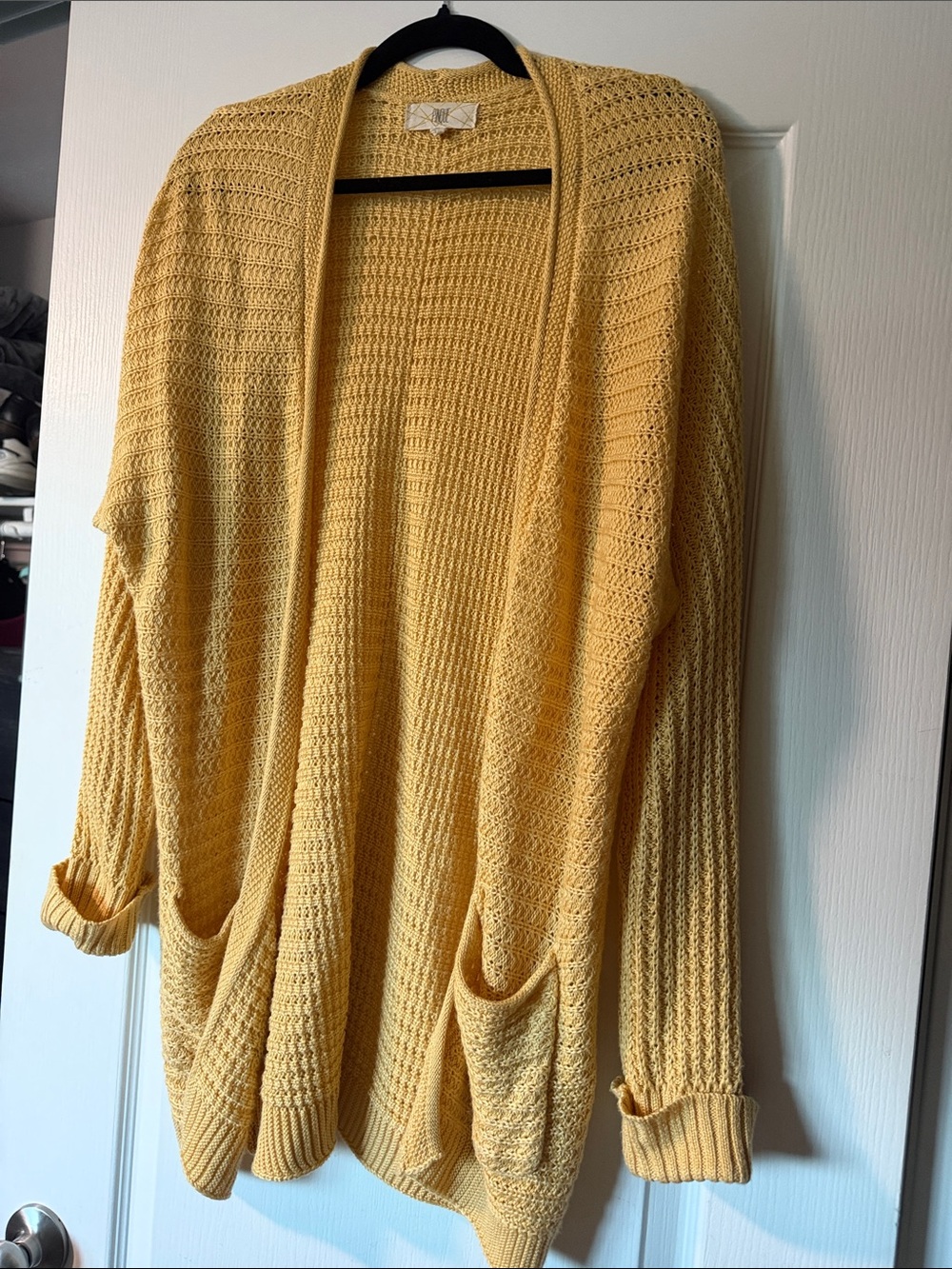 Pinque | Women's Butter Yellow Open-Front Knit Cardigan